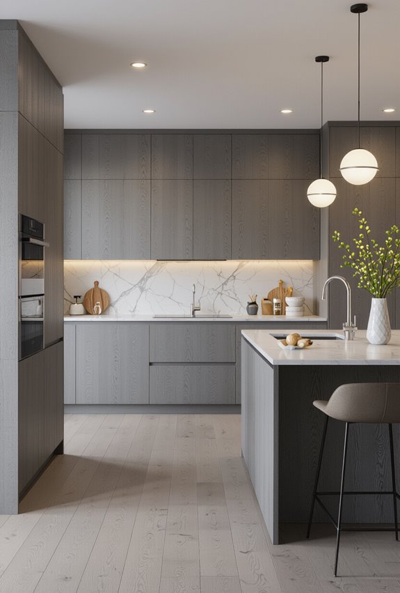 textured cabinets cool gray floors