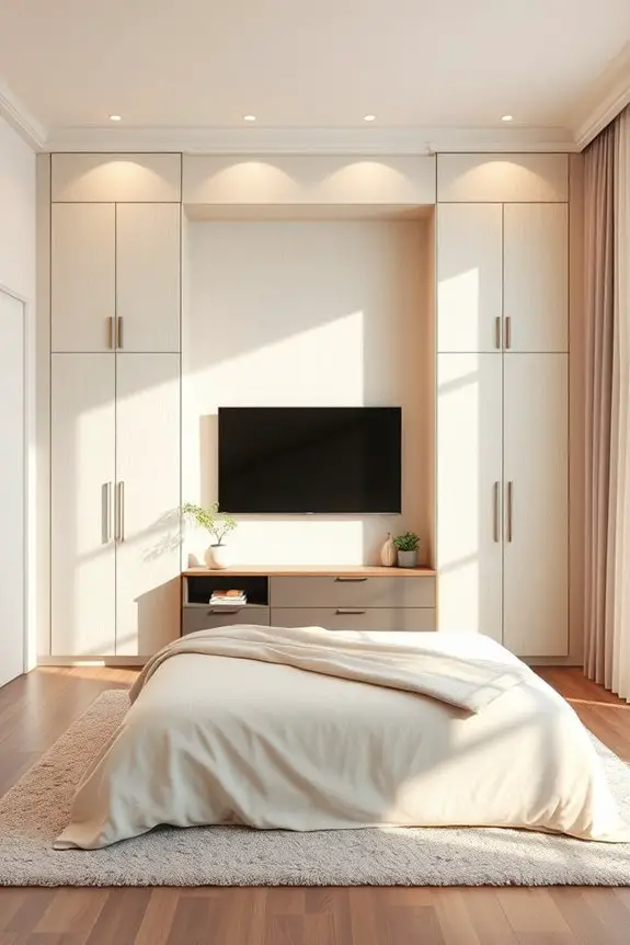 textured closet with tv nook