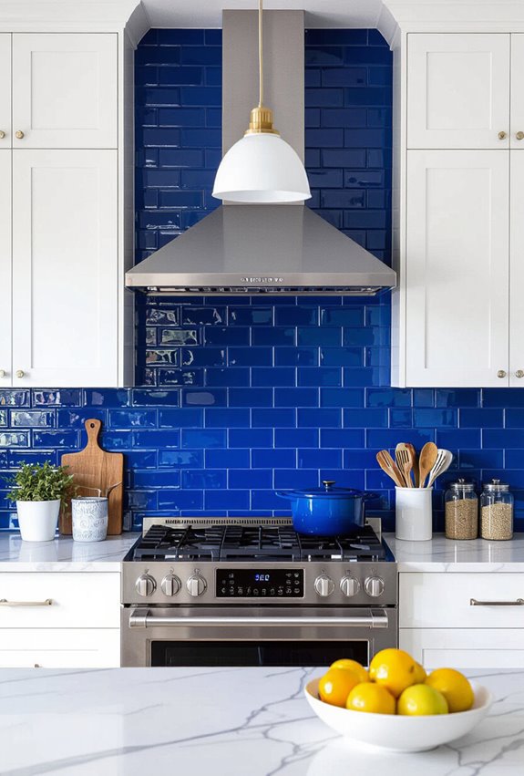 textured cobalt backsplash focal wall