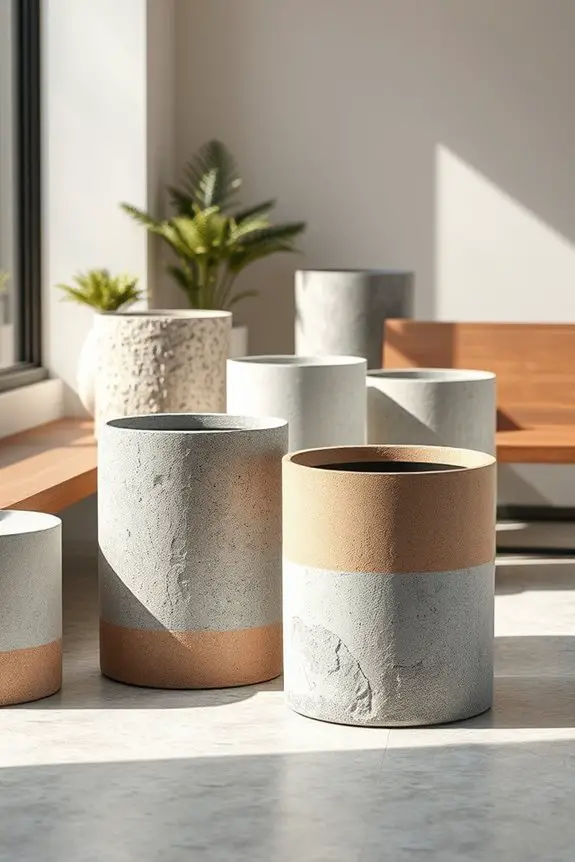 textured concrete dustbins elevate