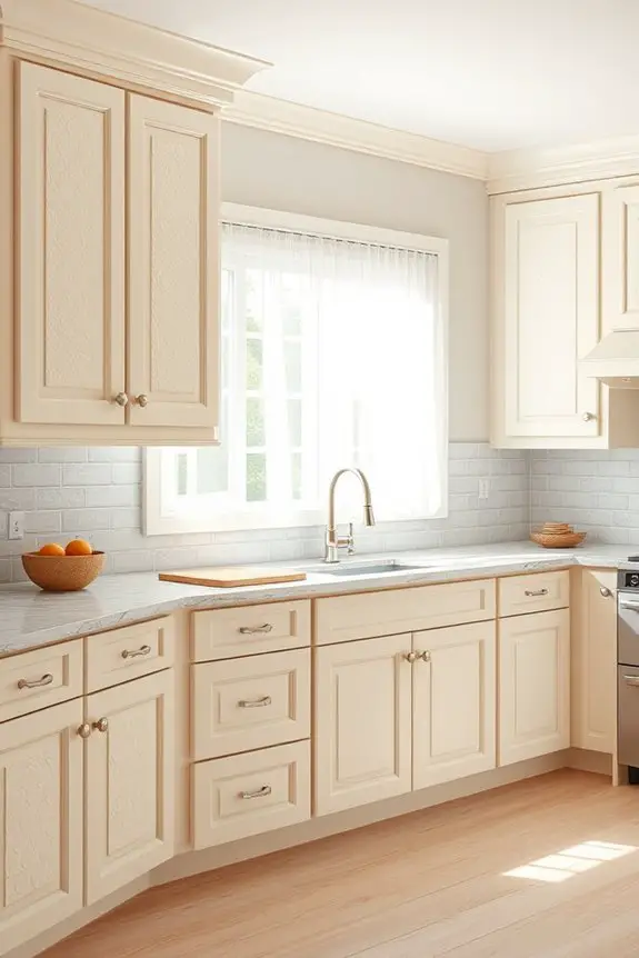 textured finishes enhance cream cabinets