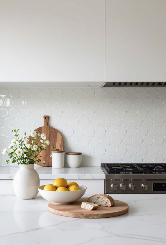 textured round tile backsplash