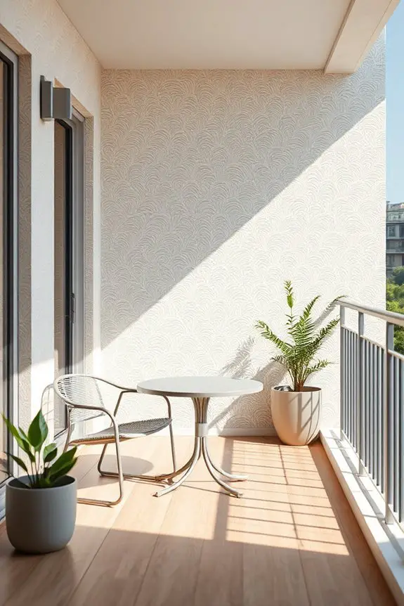textured wallpaper enhances balconies