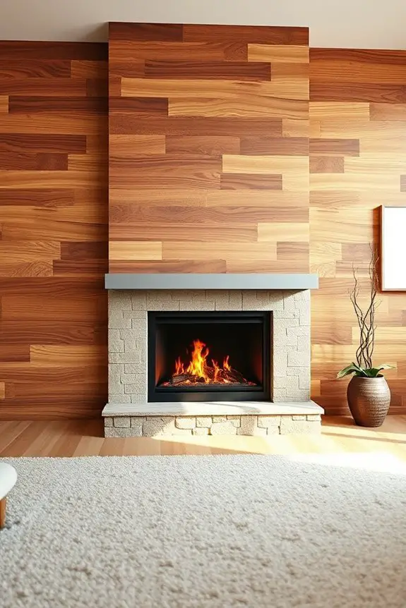 textured wood fireplace paneling