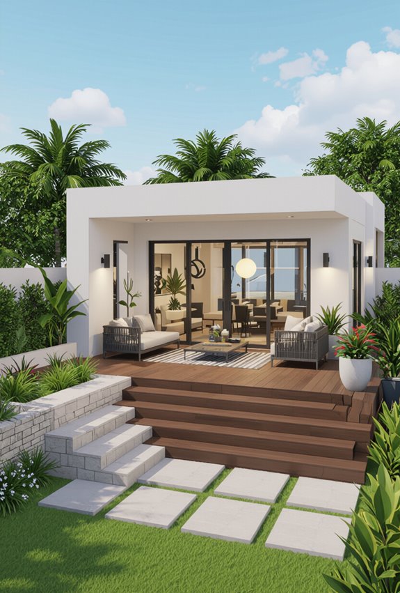 tiered patio with stairs