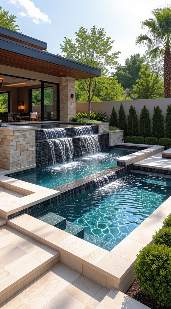tiered pool with waterfalls