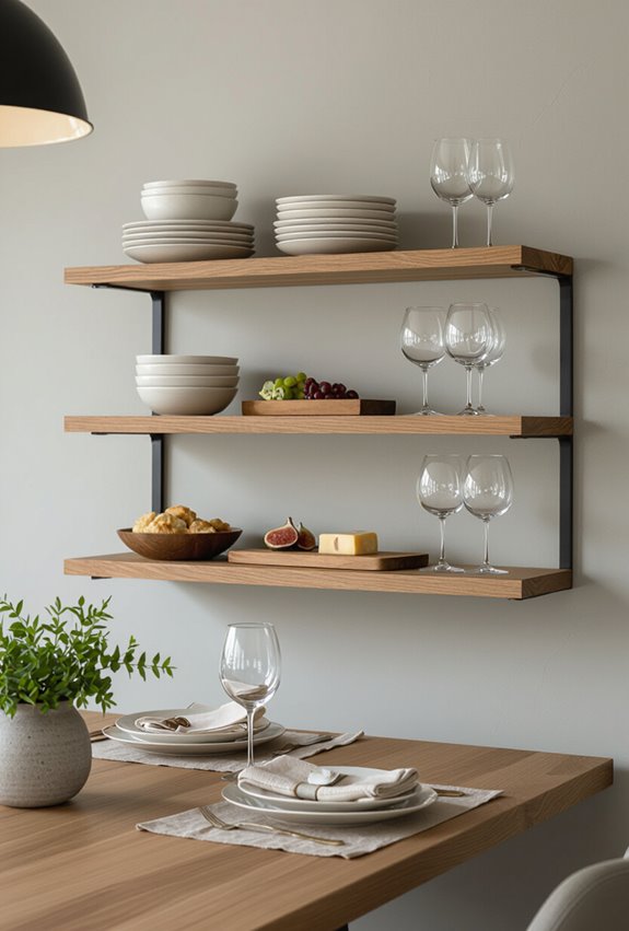 tiered serving shelves organized