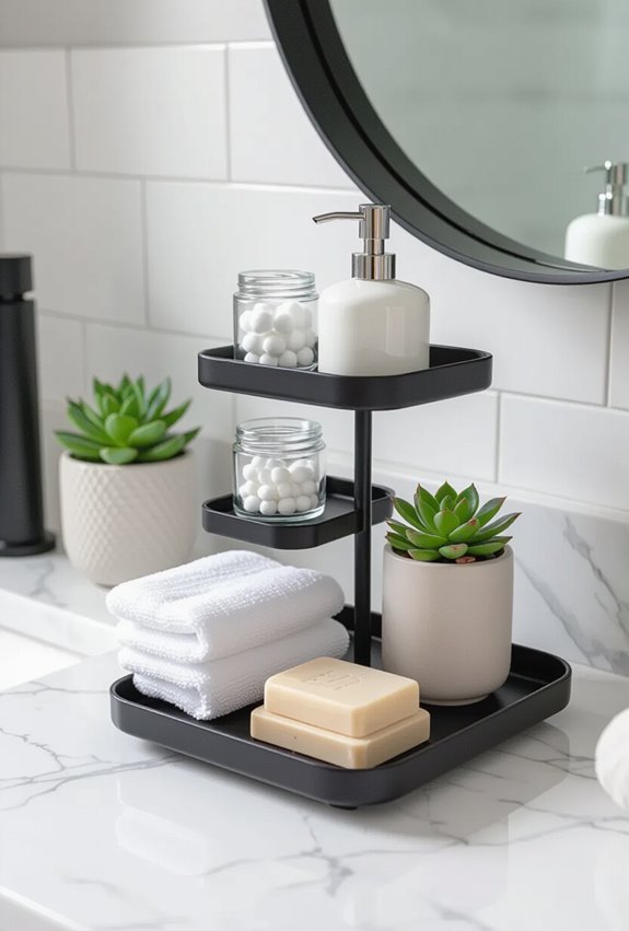 tiered trays organize countertops