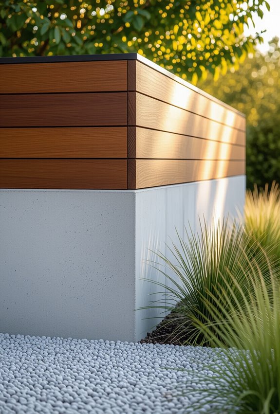 timber capped concrete fence contrast