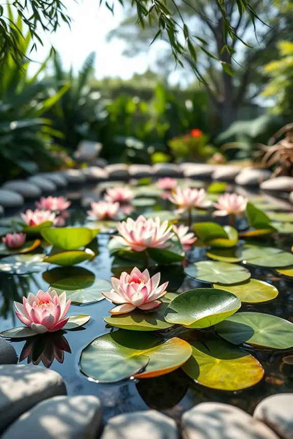 tranquil backyard water lily pond
