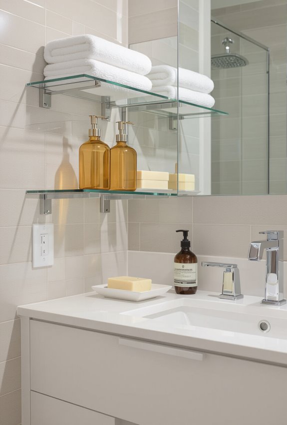 transparent floating shelves for clarity