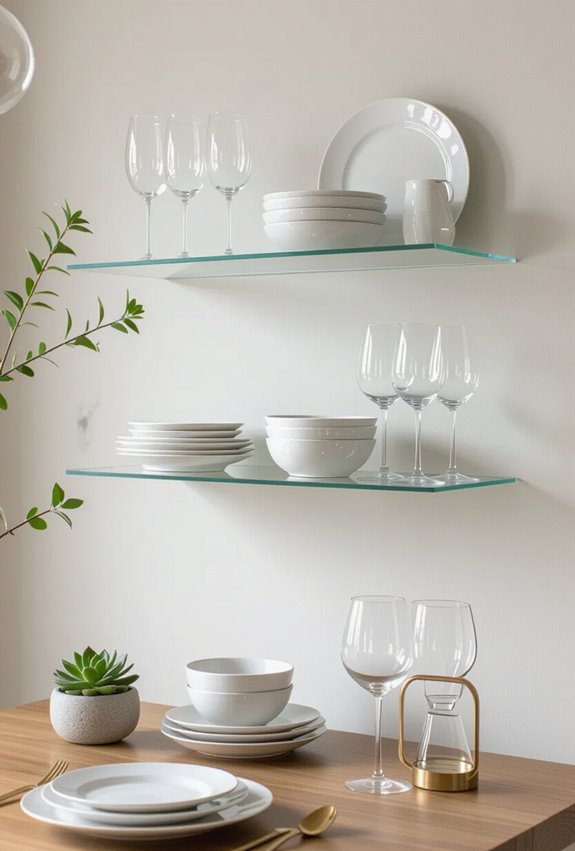 transparent shelves showcase stemware