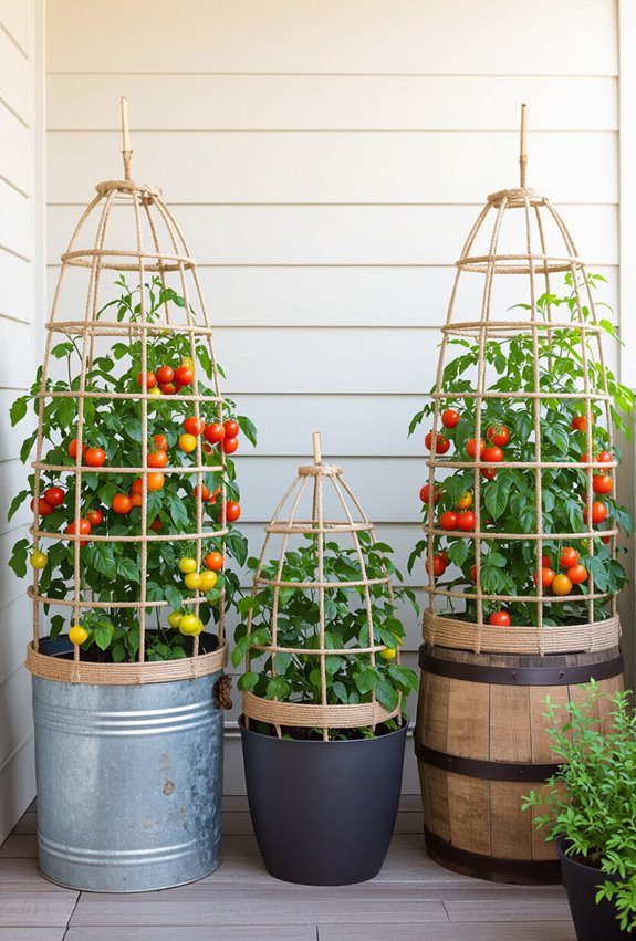 trellised tomato container gardening