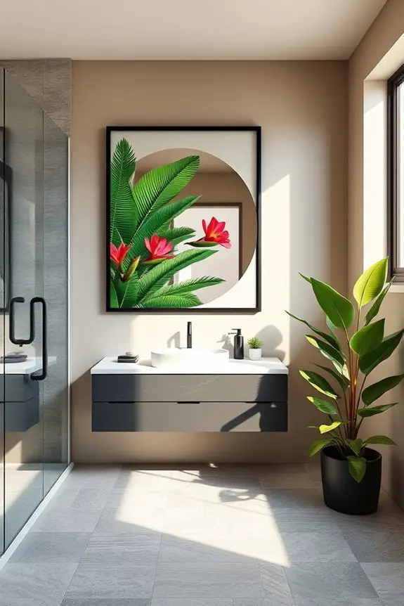tropical art in black frames