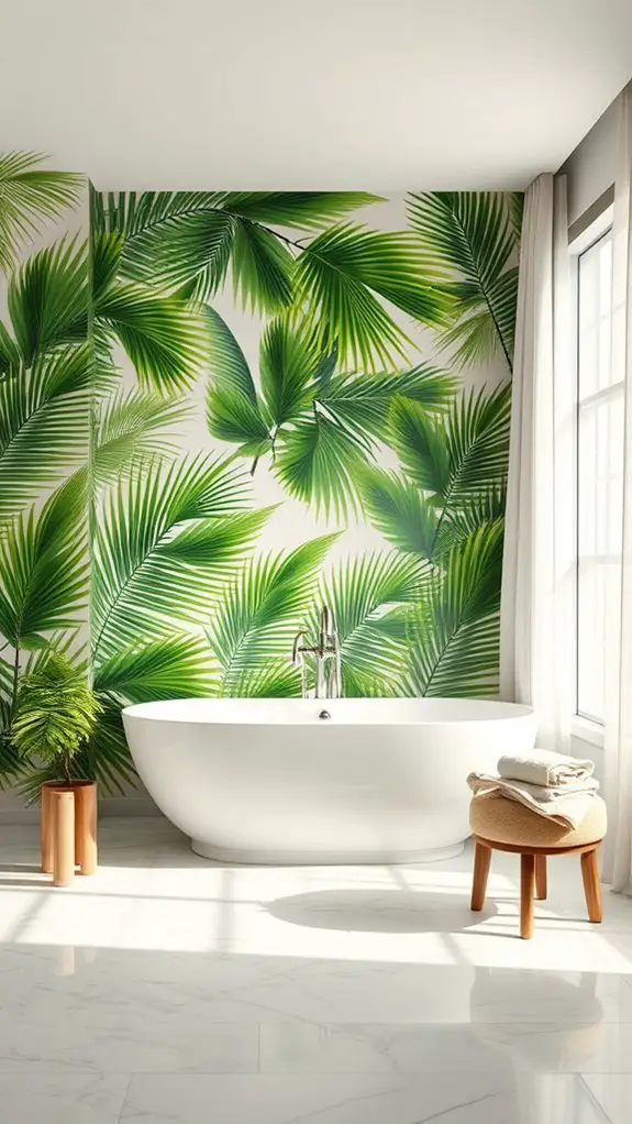 tropical bathroom palm accents