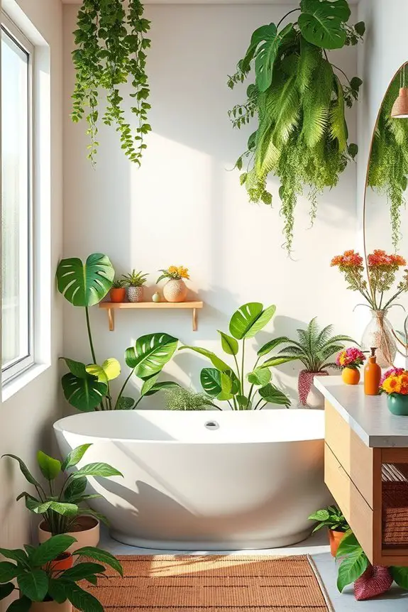 tropical bathroom plant accents