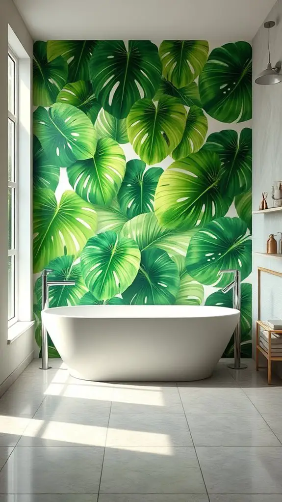 tropical bathroom with monstera