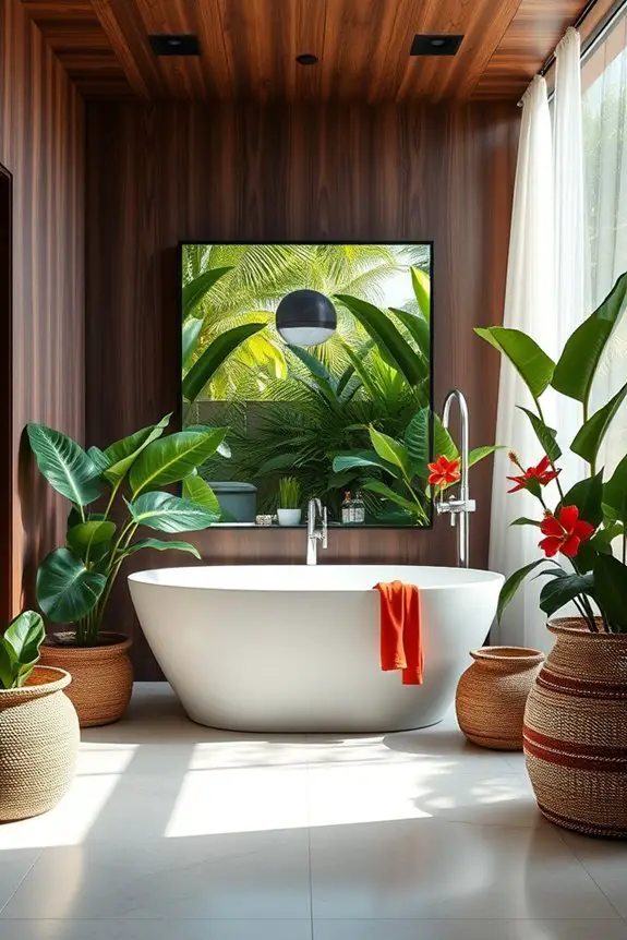 tropical colors meet dark wood