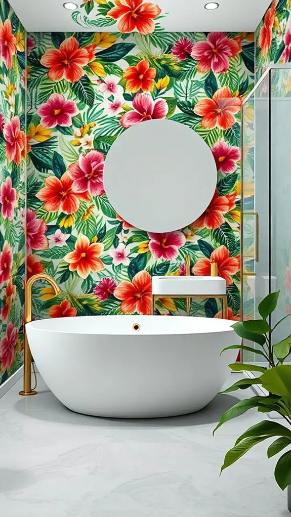 tropical floral bathroom transformation