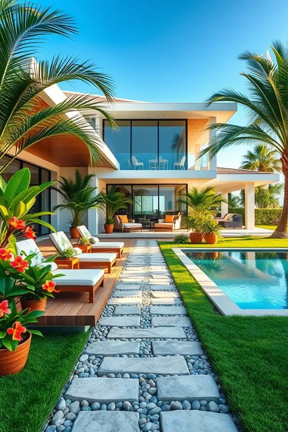 tropical landscaping and vibrant decor
