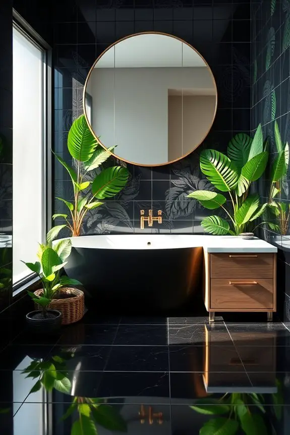 tropical mosaics on black tiles