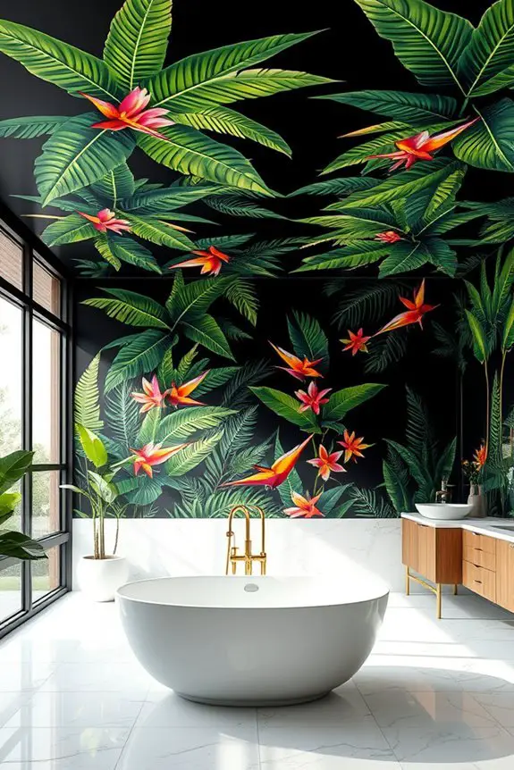 tropical murals on ceiling