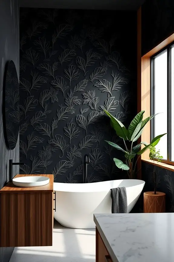 tropical textured black wallpaper