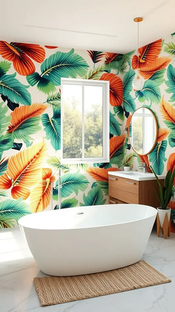 tropical themed bathroom transformation