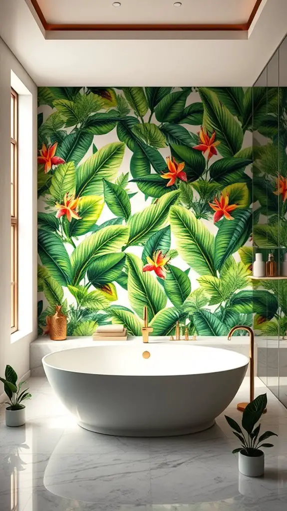 tropical wallpaper panel installation