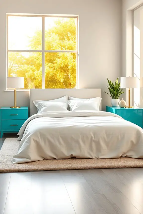 turquoise nightstands enhance decor