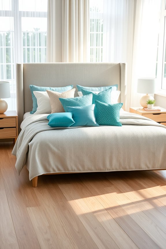 turquoise pillows enhance tranquility