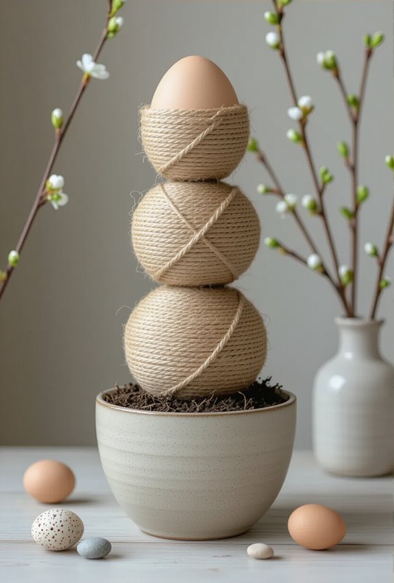 twine wrapped egg centerpiece crafting