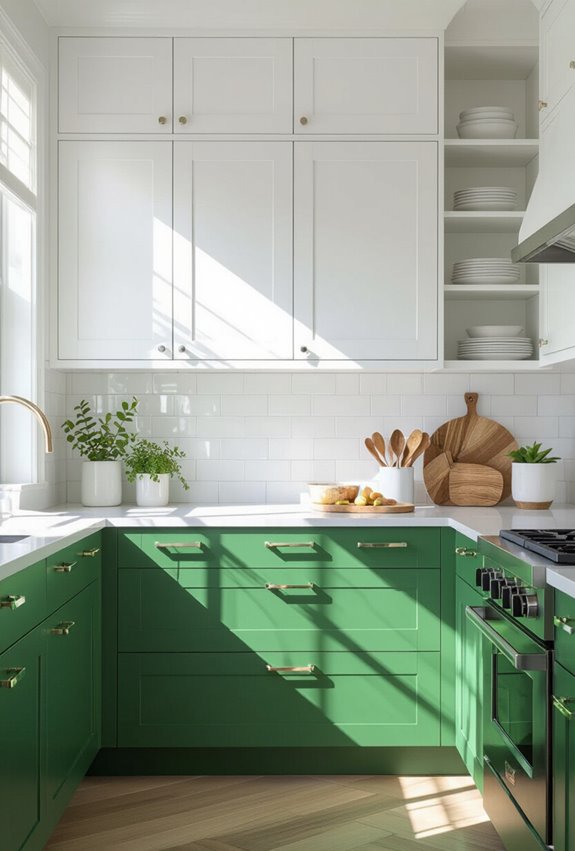 two tone green gradient cabinetry
