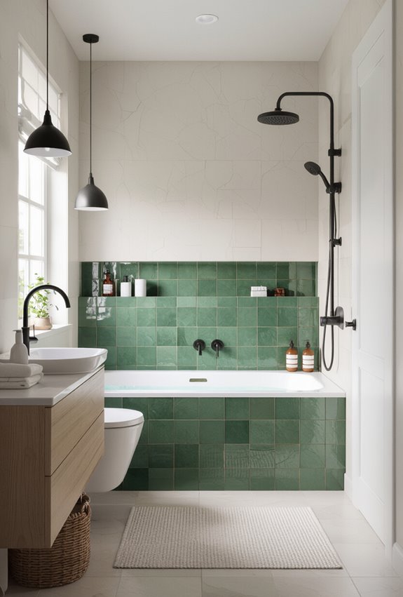 two tone green tile wainscoting