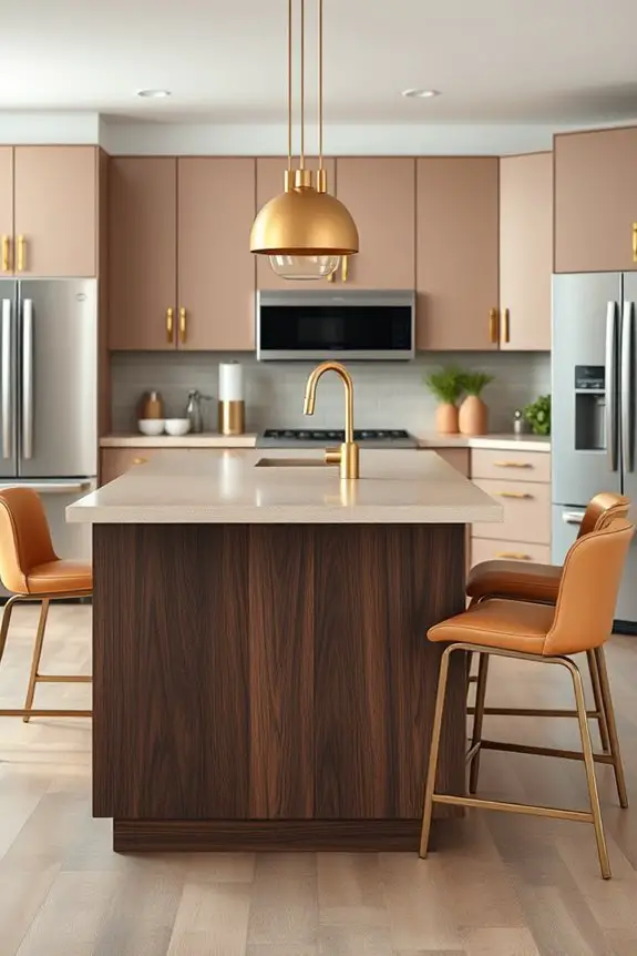 two toned brown kitchen island
