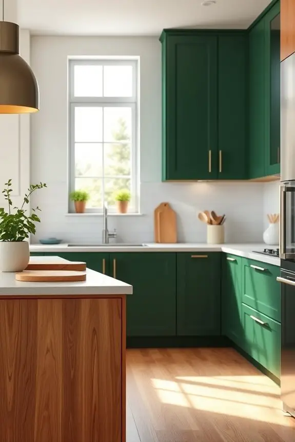 two toned green wood cabinets