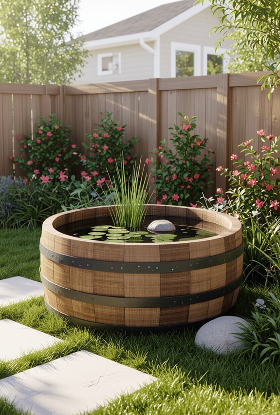 upcycled barrel mini pond habitat