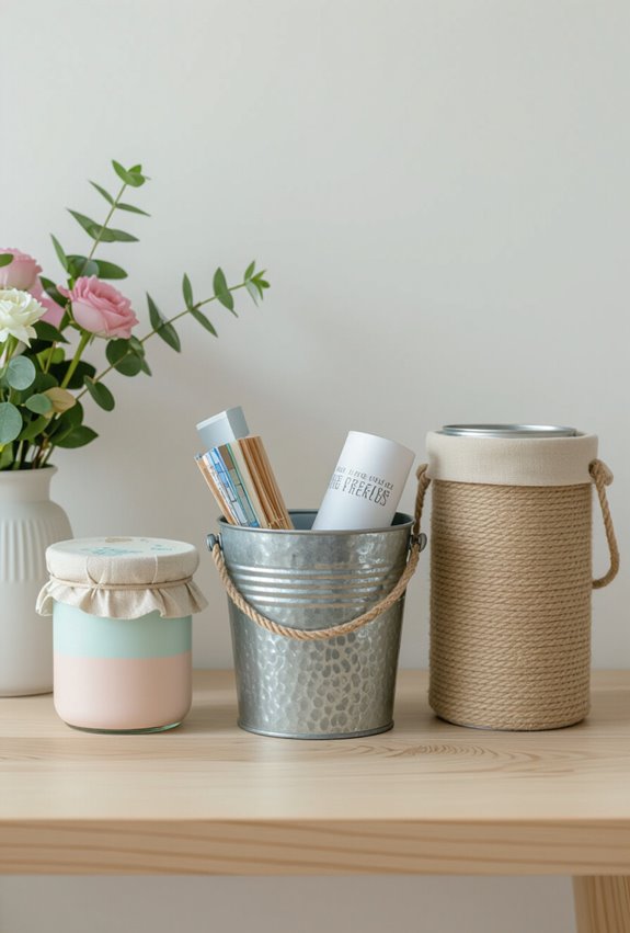 upcycled jars and buckets