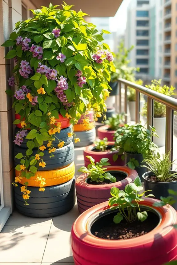 upcycled tire balcony planters