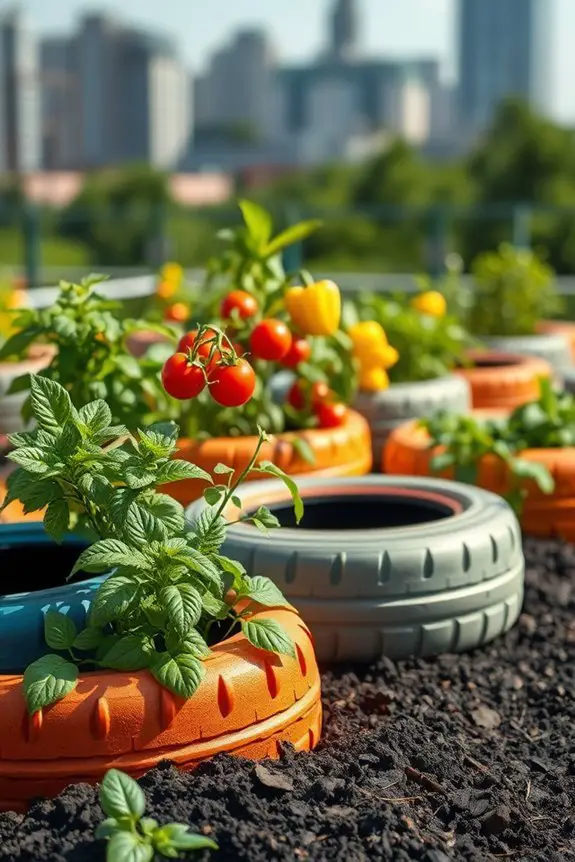 upcycled tire garden planters