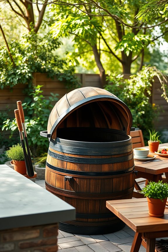 upcycled wine barrel grill