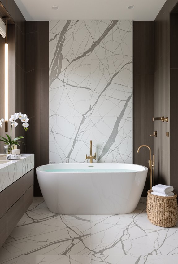 veined bookmatched marble focal