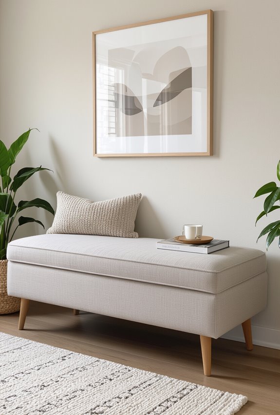 velvet or woven storage ottoman