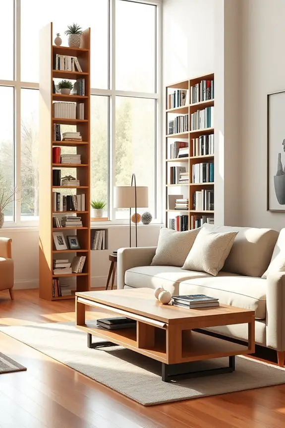 vertical space saving bookshelves