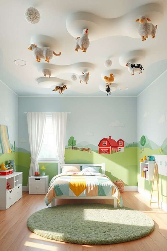 vibrant barnyard themed playroom