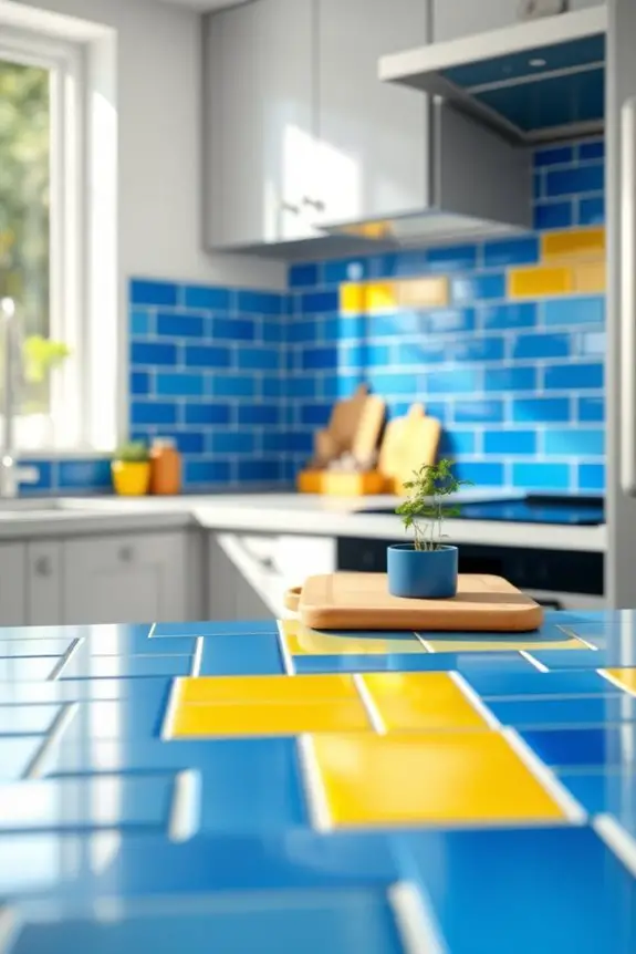 vibrant blue and yellow tiles