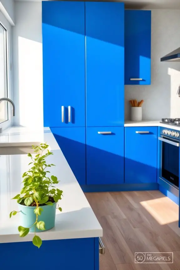 vibrant blue kitchen cabinetry