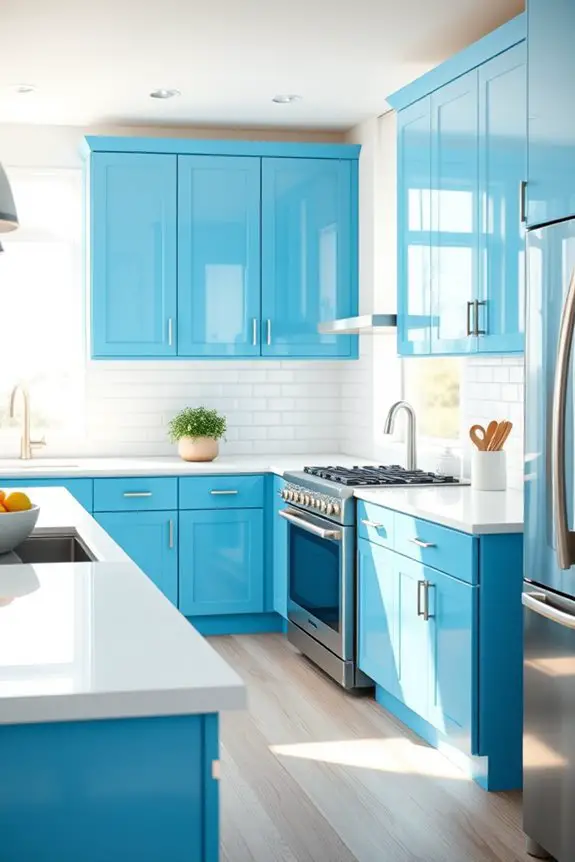 vibrant blue kitchen cabinets