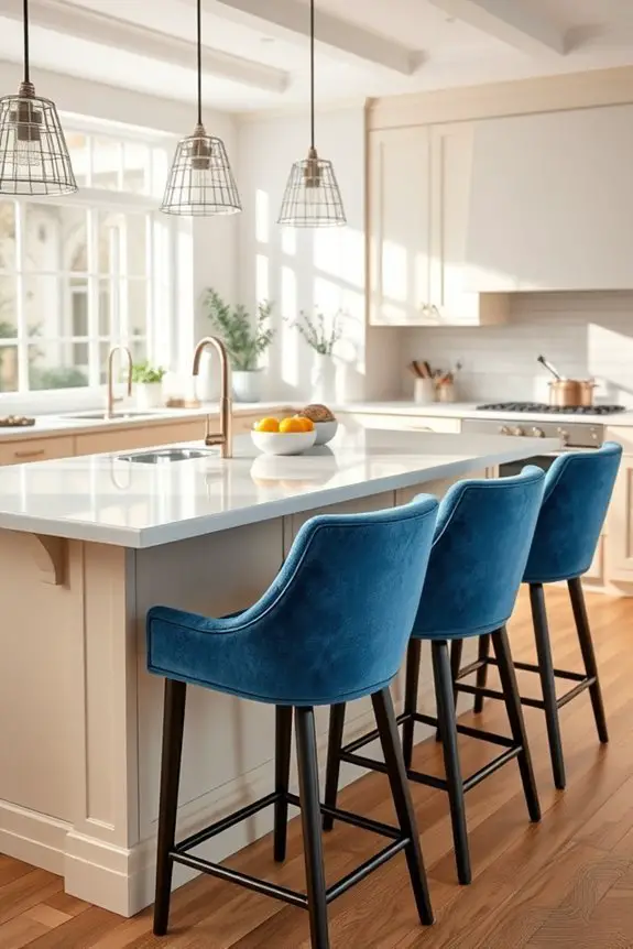 vibrant blue kitchen seating
