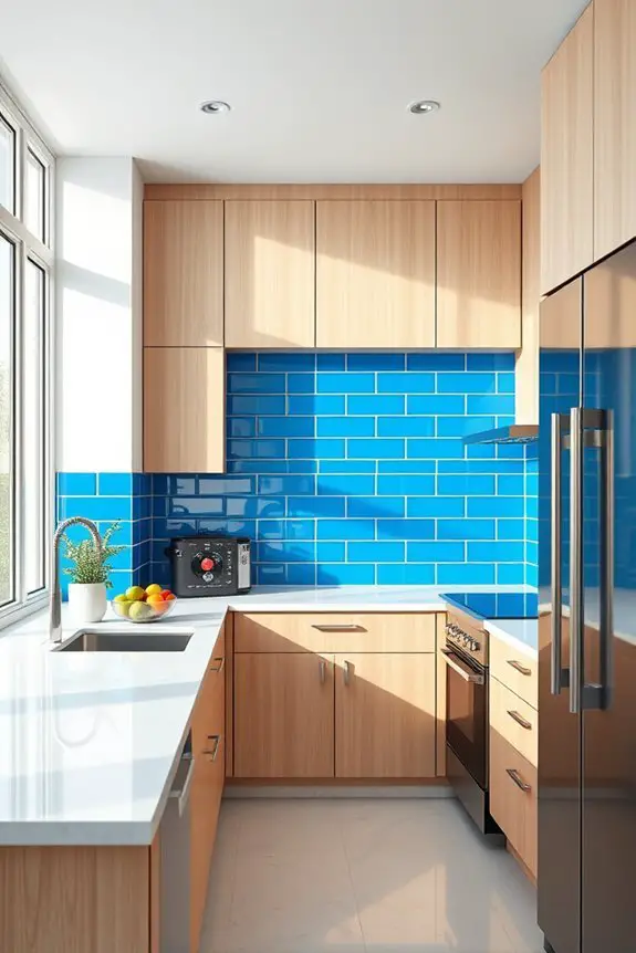 vibrant blue kitchen tiles